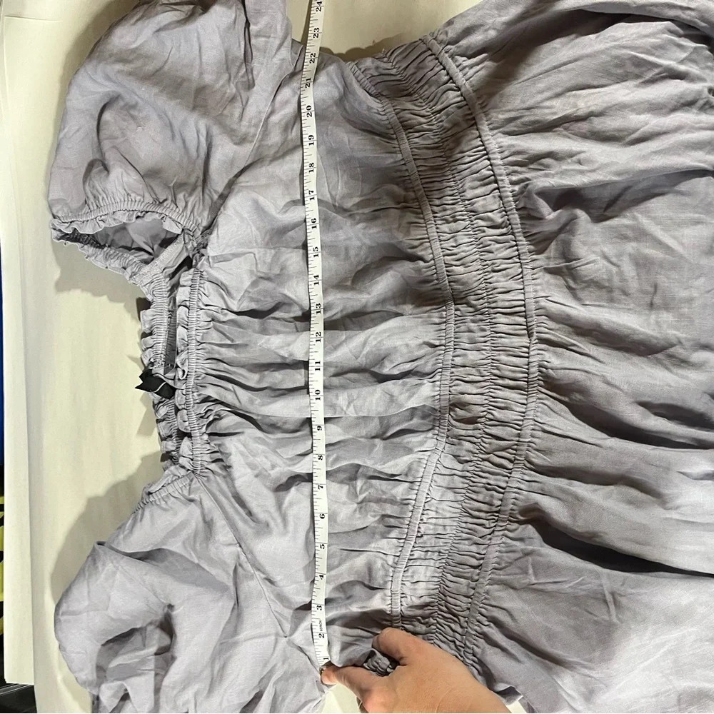 TORRID ~ Grey Peasant Top with Smocked Middle and Puff Sleeves Linen Blend - Picture 10 of 11